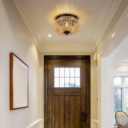 Modern Boho Rattan Chandelier – Handmade 3-Light Pendant for Kitchen, Bedroom & Hallway