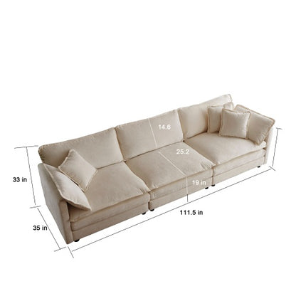 Beige Chenille 3-Seater Sofa with Pillows | Viva Kensington