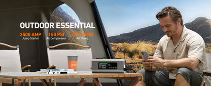 2500A Battery Jump Starter & 150PSI Air Compressor | Portable Emergency Power for Gas & Diesel Engines