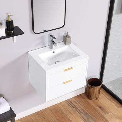 24" Floating Bathroom Vanity with White Sink & Soft-Close Doors – Elevate Your Modern Bathroom
