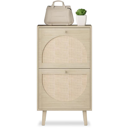 Viva Essentials – 2-Flip Rattan Shoe Cabinet with High Legs