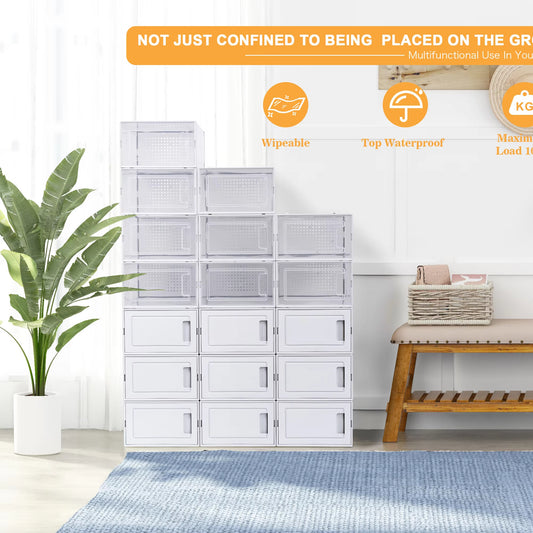 Pack Of 18PCS Moisture-Proof And Dust-Proof Simplicity White Plastic Transparent Thickened Shoe Storage Boxes