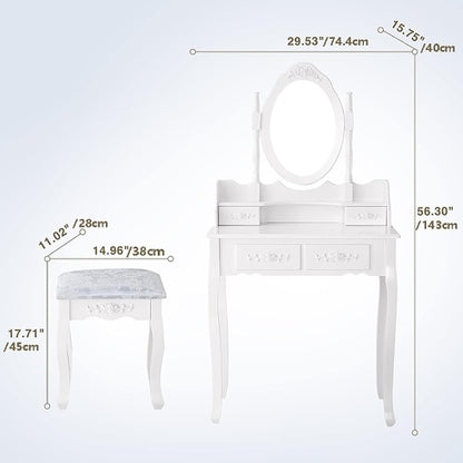 Viva Elite 4-Drawer Vanity Set with Oval Mirror Collection - The Future of Elegant Femininity