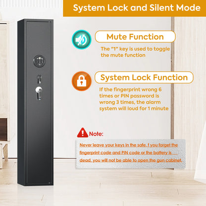Biometric Rifle & Pistol Gun Safe | Quick Access, LED Light & Alarm System | Secure Firearm Storage Cabinet
