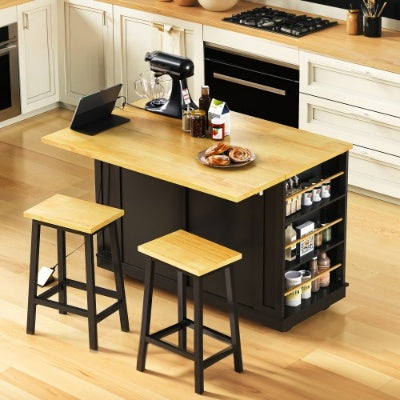 Viva Atelier Renaissance XL Large Kitchen Island Cart with Power Outlet & Bar Stools