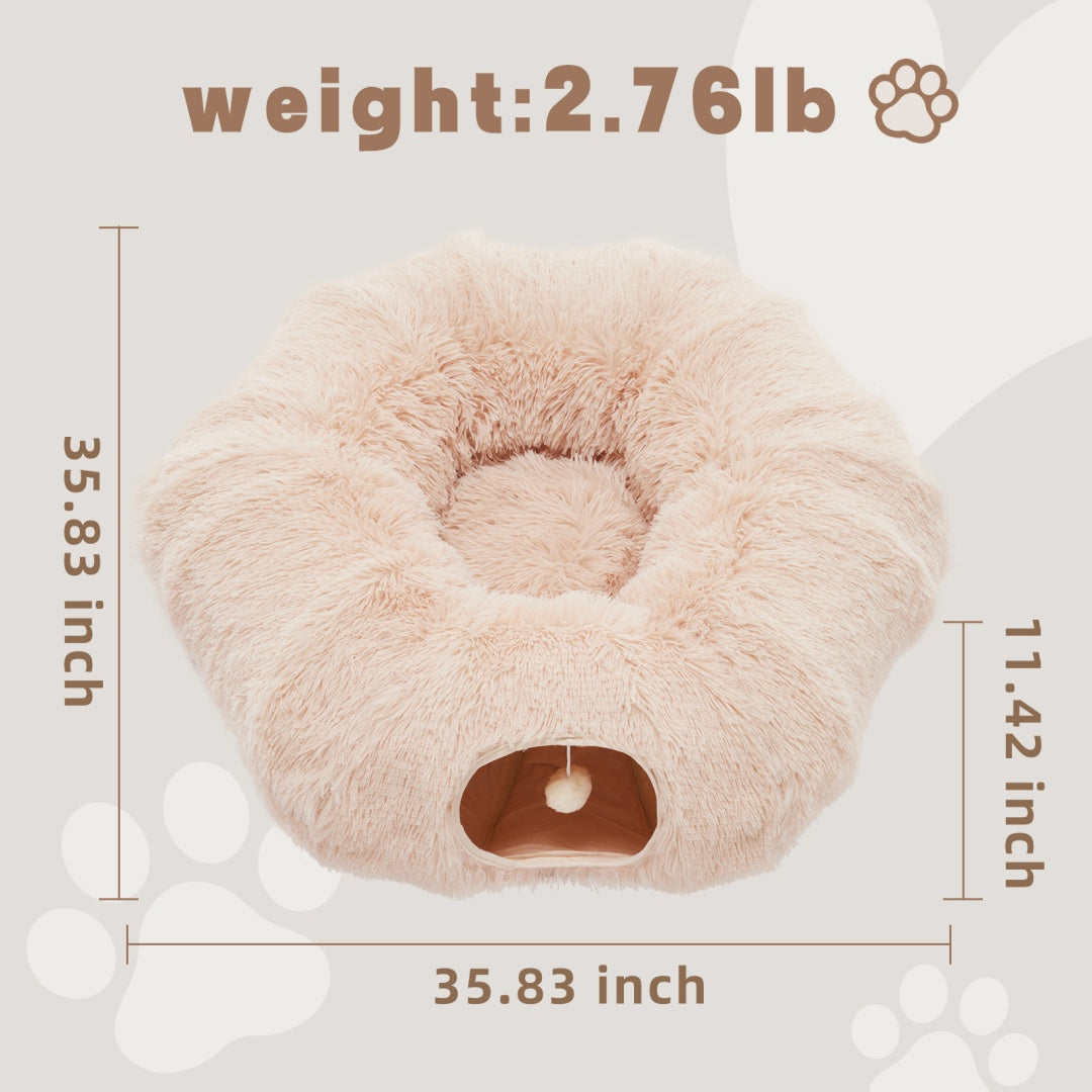 Plush Cat Tunnel with Donut Cat Bed – Peekaboo Cave for Cats, Kittens & Rabbits