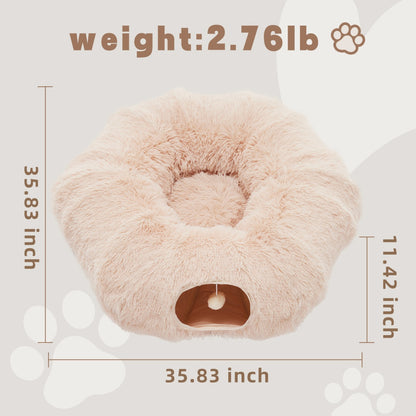 Plush Cat Tunnel with Donut Cat Bed – Peekaboo Cave for Cats, Kittens & Rabbits