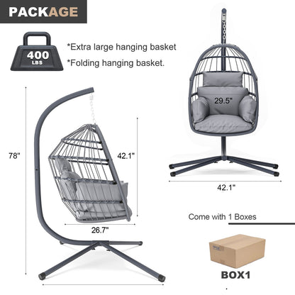 Patio Foldable Hanging Swing Chair With Stand Gray Color
