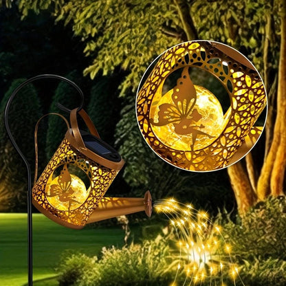 Solar garden light with decorative design in a natural setting
