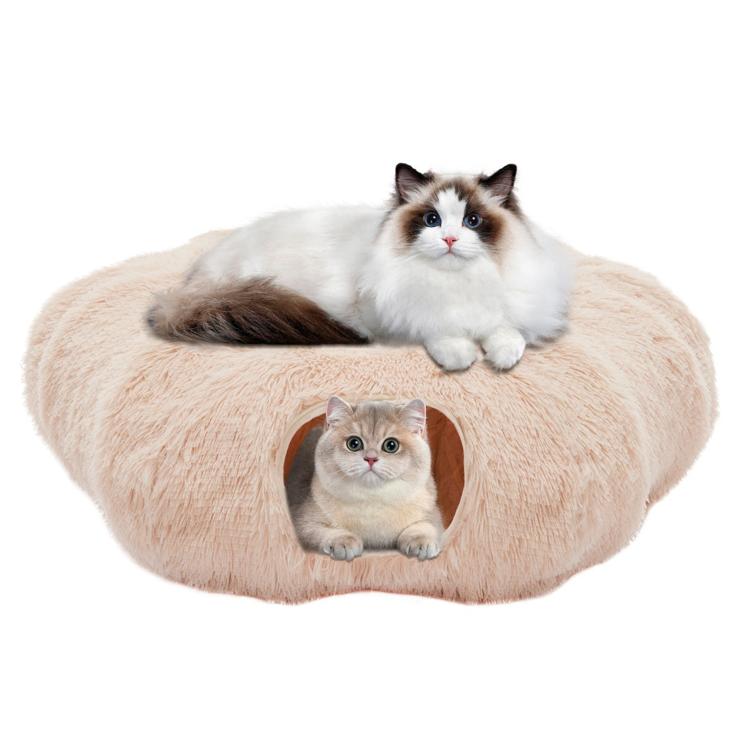 Plush Cat Tunnel with Donut Cat Bed – Peekaboo Cave for Cats, Kittens & Rabbits