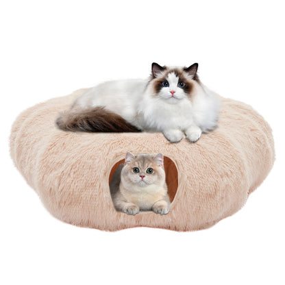 Plush Cat Tunnel with Donut Cat Bed – Peekaboo Cave for Cats, Kittens & Rabbits