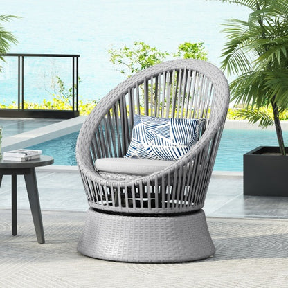 Modern Gray Wicker Lounge Chair | Stylish Rattan & Iron Frame for Indoor & Outdoor Relaxation