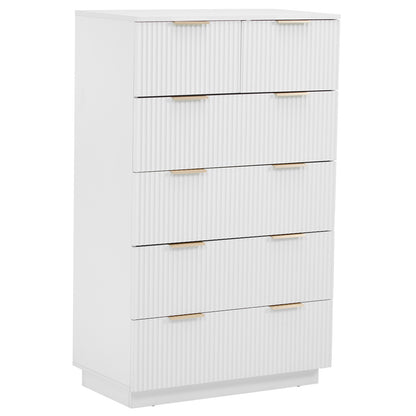 White P2 Density Board, Corrugated Surface, Five Layers And Six Drawers, Chest Of Drawers