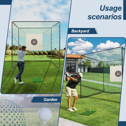 10x10x10ft Golf Practice Net Cage w/ Metal Frame & Hitting Net Kit – Indoor & Outdoor