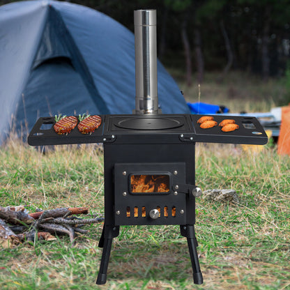 Black Wrought Iron Camping Stove with Chimney – Durable & Efficient Outdoor Cooking