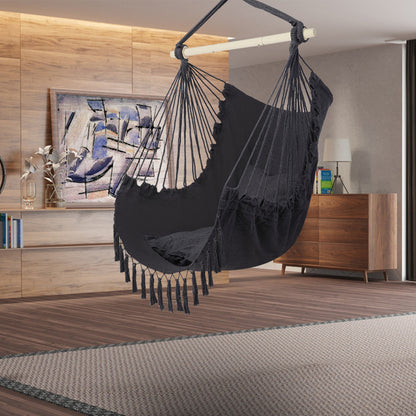 Gray Hanging Chair with Fringe Cushion | Viva Zephyr