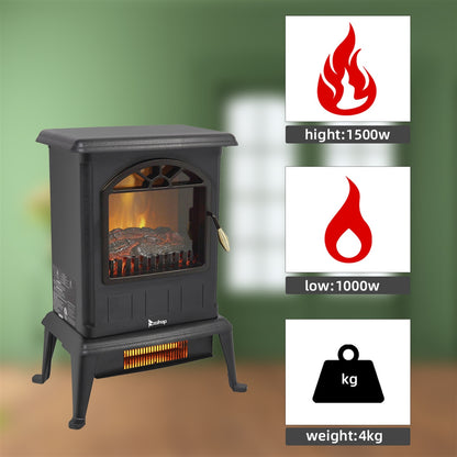 HT1108 1500W Vertical Fireplace | Modern Electric Heater with Realistic Firewood Effect