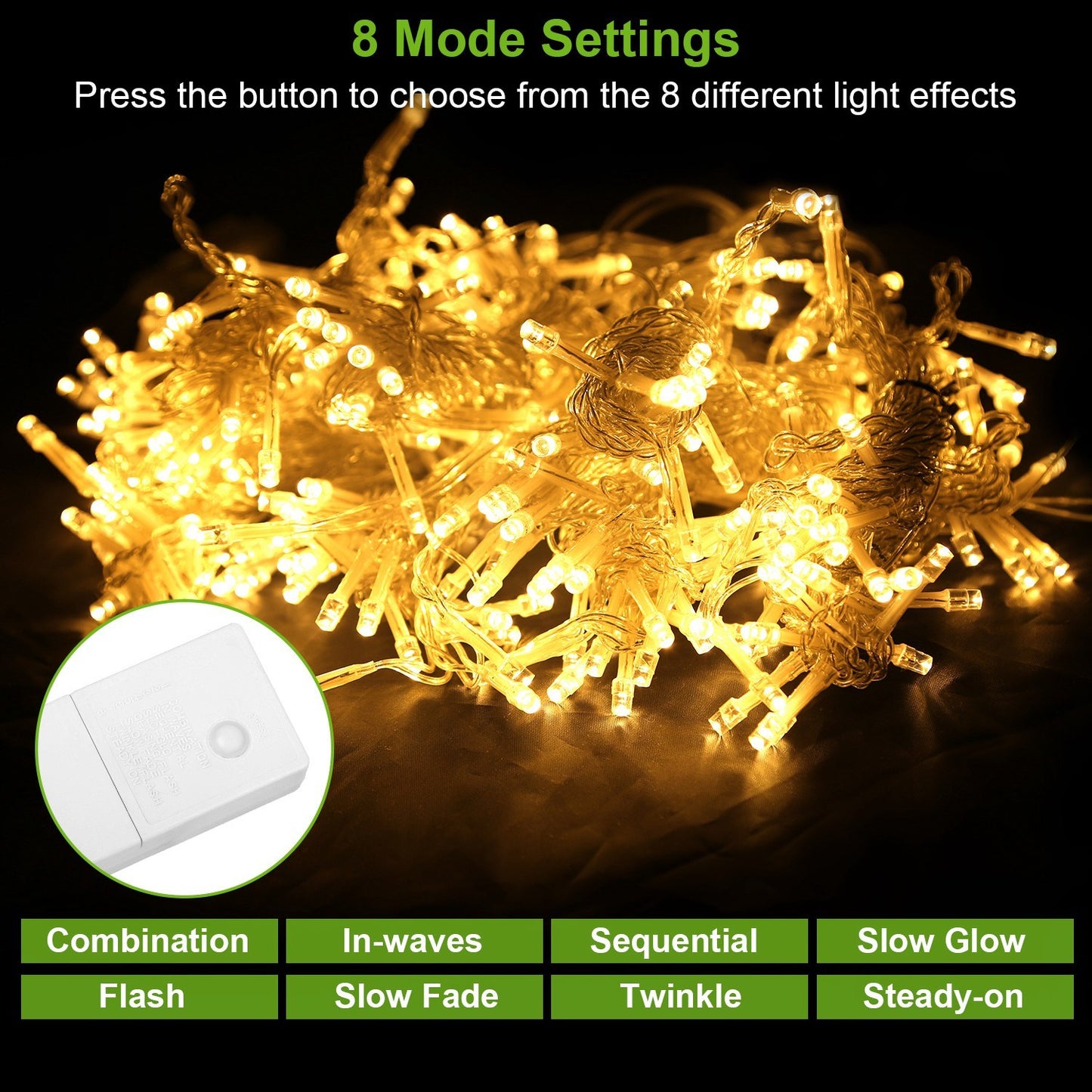 Viva Elite LED Curtain String Lights - 300 LEDs 8-Mode Remote (10ft)