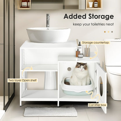 White Hidden Cat Litter Box Enclosure with Divider | Viva Haven