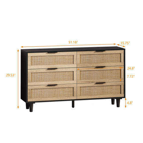Drawers Rattan Storage Cabinet Rattan Drawer,for Bedroom,Living Room,Black