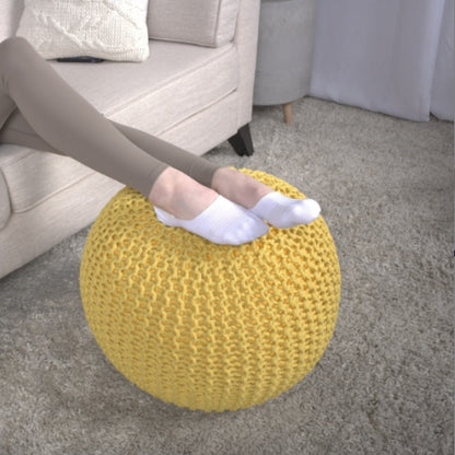 Viva Elite Bordeaux Knitted Cotton Round Pouf in Mustard Yellow