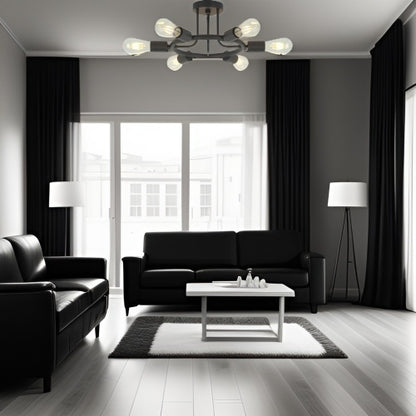 Viva Elite Modern 6-Light Sputnik Chandelier - Semi-Flush Black Ceiling Fixture
