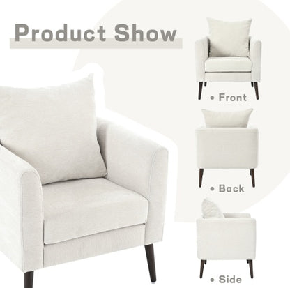 Beige Chenille Armchair with Rubberwood Legs | Viva