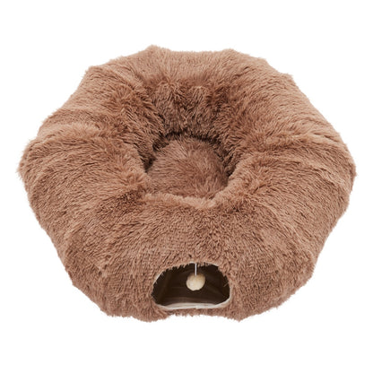 Plush Cat Tunnel with Donut Cat Bed – Peekaboo Cave for Cats, Kittens & Rabbits
