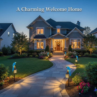 Solar-powered parrot lamp with detailed features on a white background