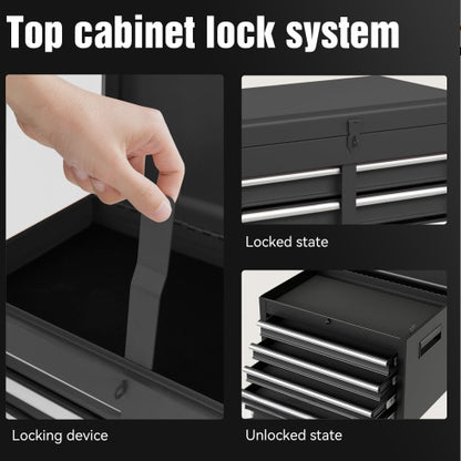 Tool Chest, 5-Drawer Rolling Tool Storage Cabinet With Detachable Top Tool Box, Liner, Universal Lockable Wheels, Adjustable Shelf, Locking Mechanism, Metal Tool Cart For Garage Workshop