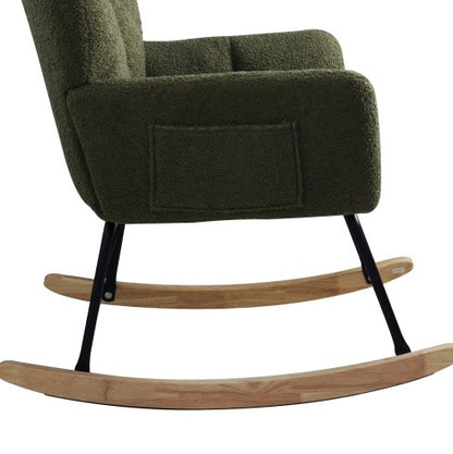 Olive Green Teddy Upholstered Rocking Chair | Viva Cozy Retreat