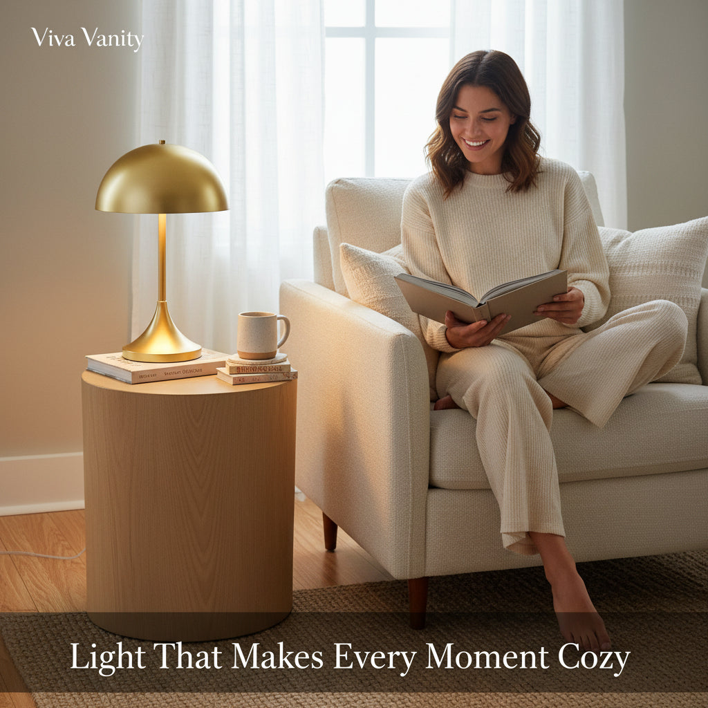 Gold table lamp on a white background
