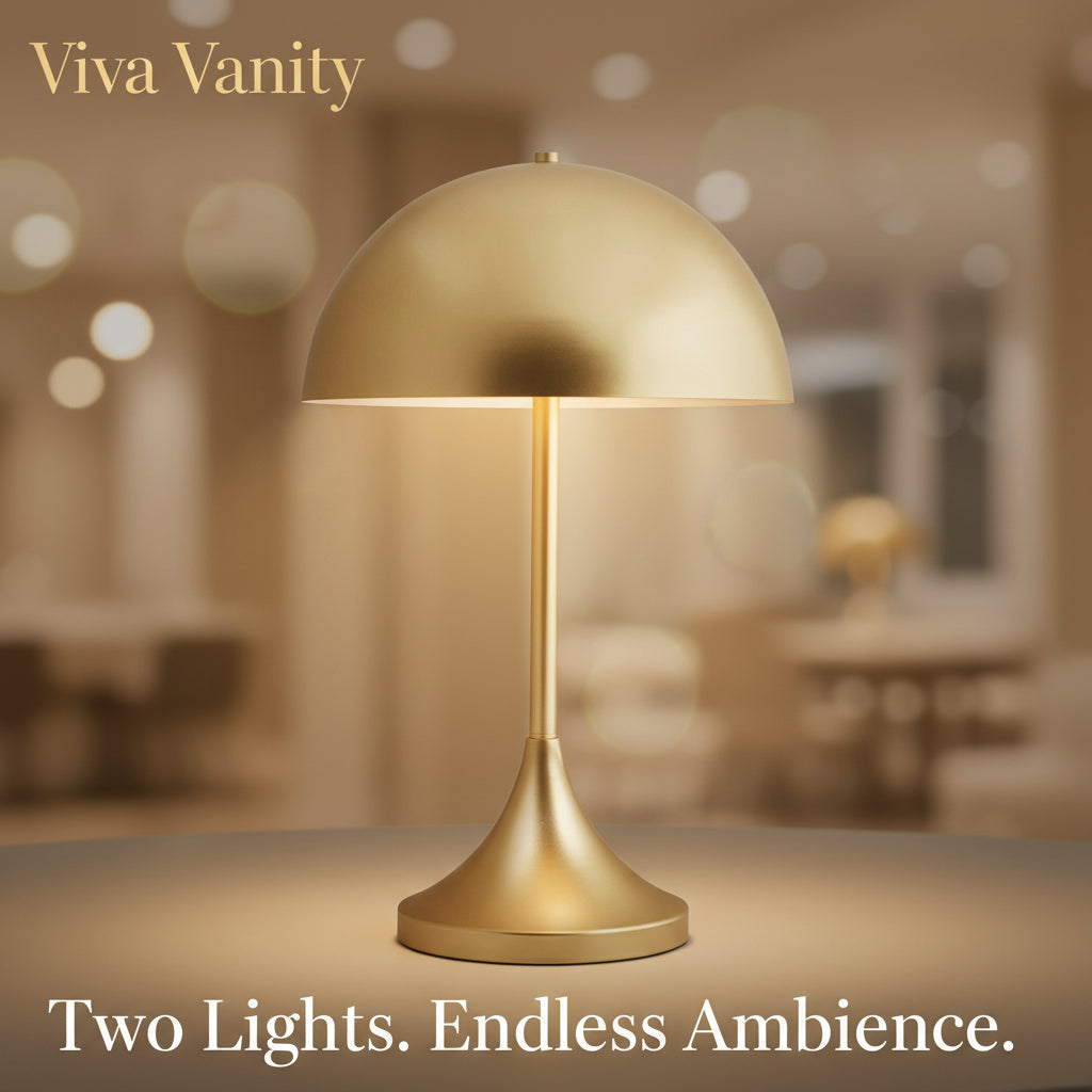 Gold table lamp on a white background