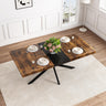 Retro Rectangular Stretch Dining Table, Antique Wood Top And Black Relief Plate, Black Fine Sand Cross Iron Foot Base Dining Table, With Storage Box