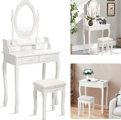 Viva Elite 4-Drawer Vanity Set with Oval Mirror Collection - The Future of Elegant Femininity
