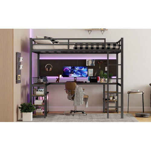 Viva Orion Full XL Metal Loft Bed with Desk & Shelves