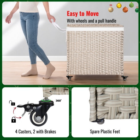 Viva Atelier Cascade 160L Rattan Laundry Hamper with Lid & Removable Bags