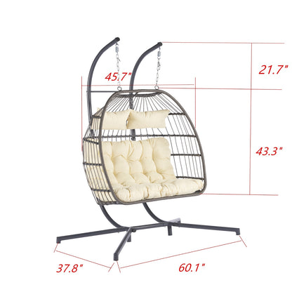 Luxury 2-Person Rattan Hanging Egg Chair | Weather-Resistant Wicker Patio Swing