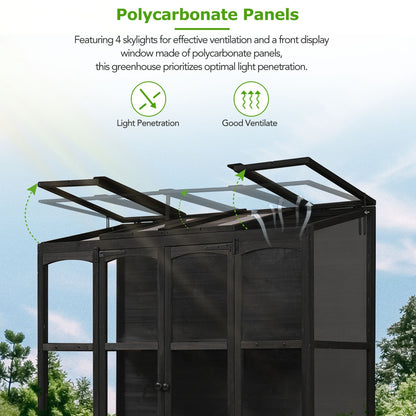 78-in Wooden Greenhouse with 4 Skylights & Folding Shelves | Viva