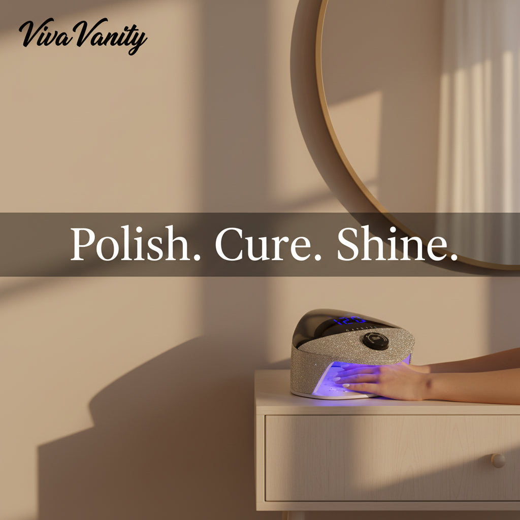 CASSTIA UV/LED nail lamp with digital display and rhinestone embellishments on a white background