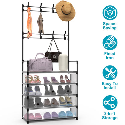Viva Essentials Collection: 5-Tier Entryway Hall Tree with Coat & Shoe Rack