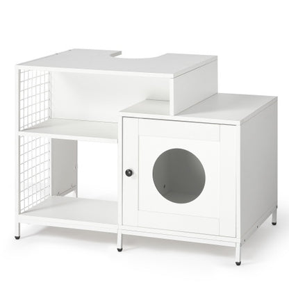 White Hidden Cat Litter Box Enclosure with Divider | Viva Haven