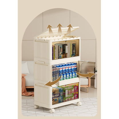 3-Tier Folding Storage Cabinet with Magnetic Door & Wheels | Viva