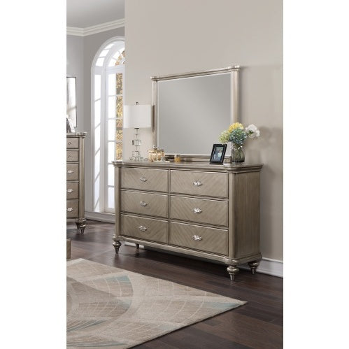 Luxury Antique Silver Champagne Dresser with Mirror – Elegant Storage Solution for Your Bedroom