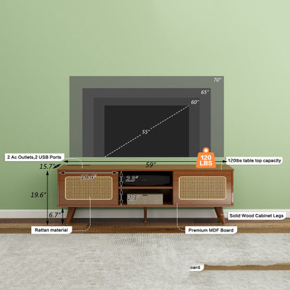Mid Century Modern Rattan TV Stan , Entertainment Cabinet