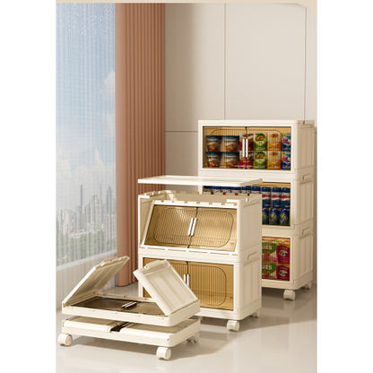3-Tier Folding Storage Cabinet with Magnetic Door & Wheels | Viva