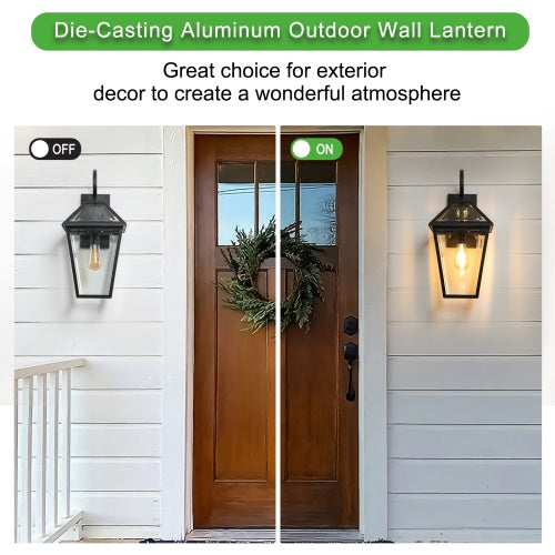 Viva Elite Outdoor Wall Lanterns - 2-Pack Waterproof Black Farmhouse Sconces