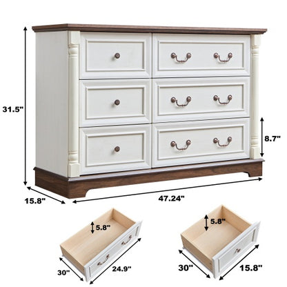 Rustic 6-Drawer Wooden Dresser - Spacious Farmhouse Storage Chest for Bedroom & Living Room