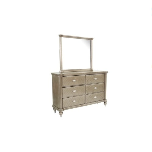 Luxury Antique Silver Champagne Dresser with Mirror – Elegant Storage Solution for Your Bedroom