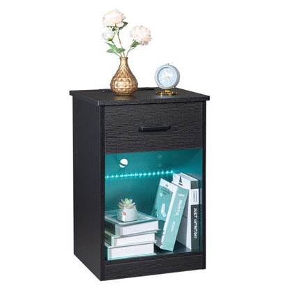 Viva Nocturne Elite Smart Bedside Table – Premium Black Drawer with Socket & LED Light